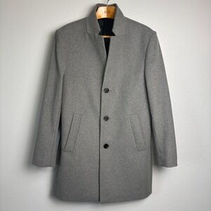 H&M Wool Blend Overcoat Men's 42R Gray Stand Collar Dress Coat